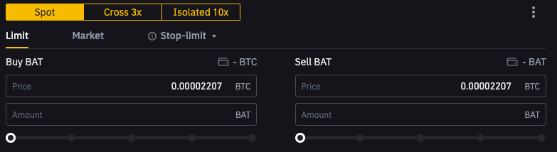 “Buy BAT” button Binance
