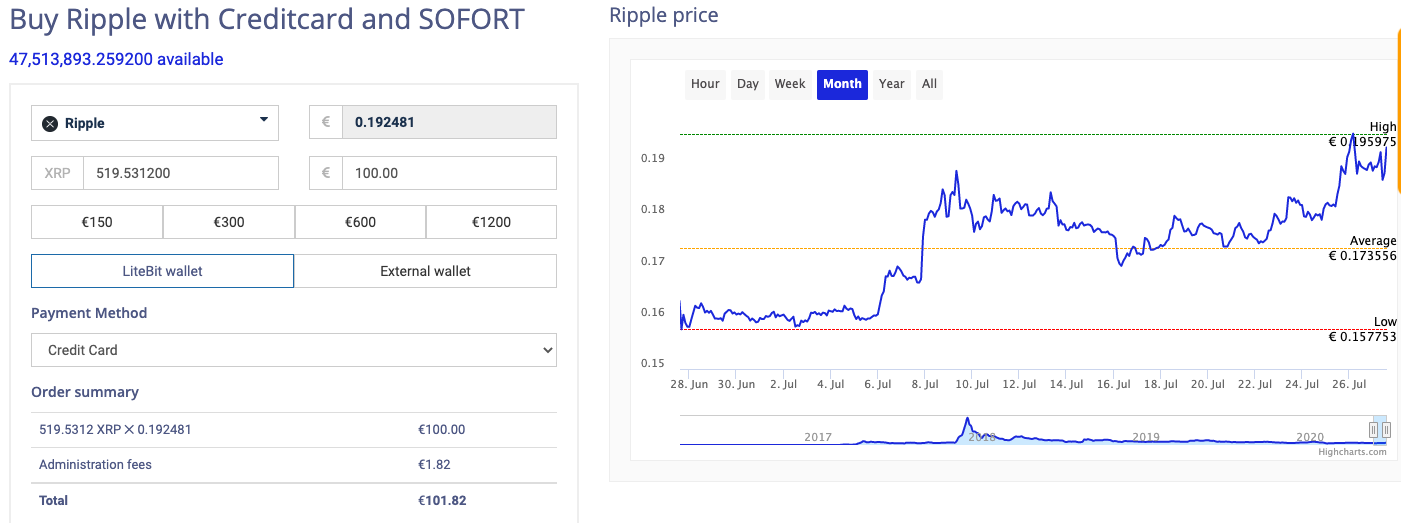 Buy Ripple with credit card and SOFORT