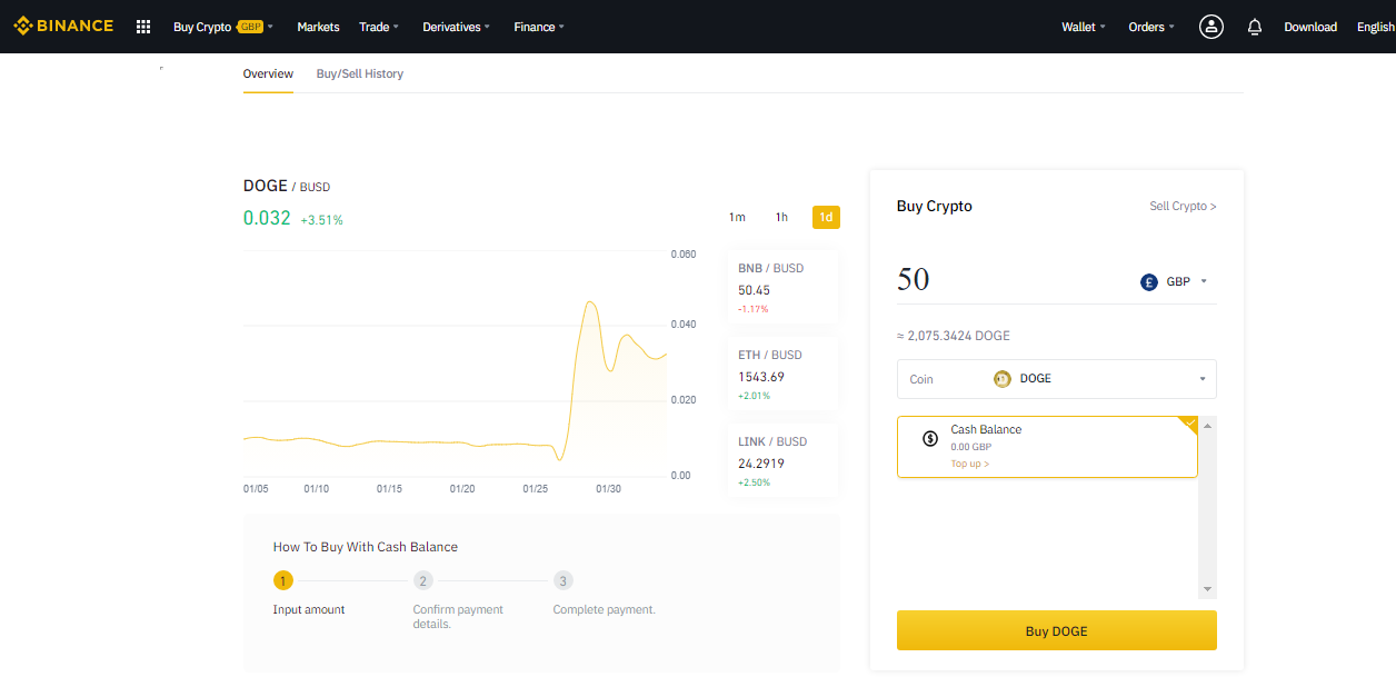 Buying Dogecoin on Binance