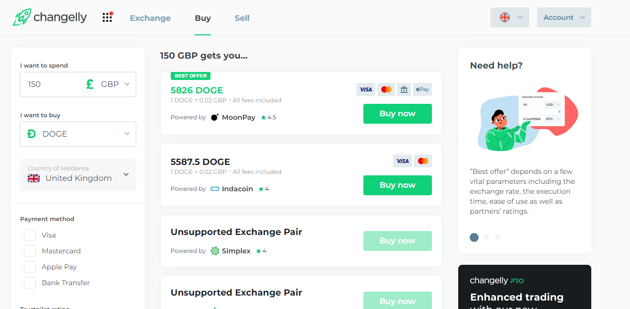 Buying Dogecoin on Changelly