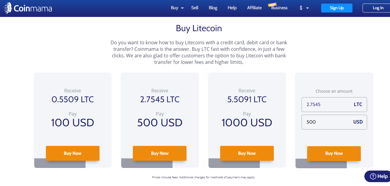 Buy Litecoin on Coinmama