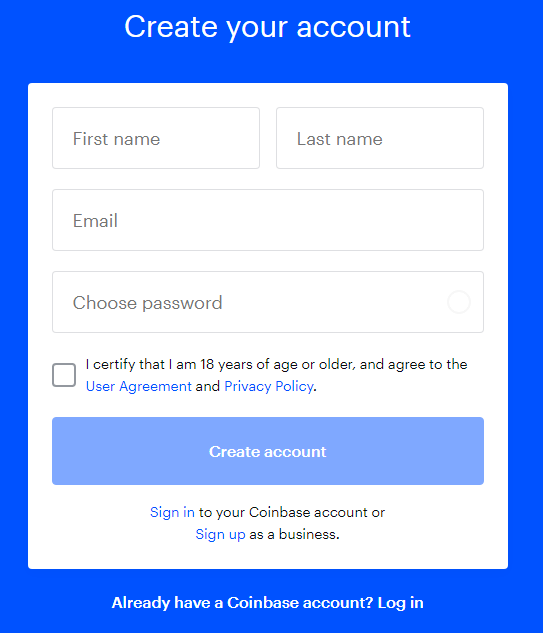 coinbase sing up